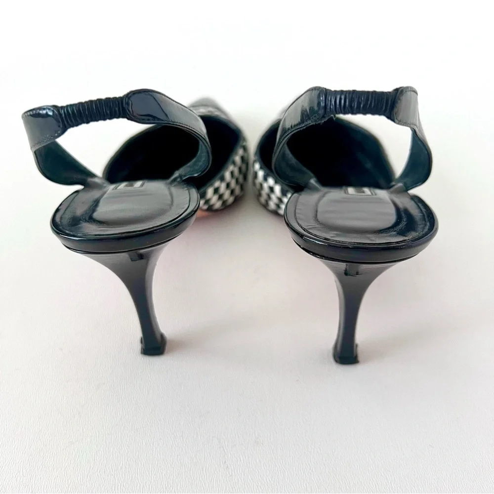 MANOLO BLAHNIK | Carolyne Cap Toe Woven Leather SlingBack Pointed Pumps - Picture 8 of 16